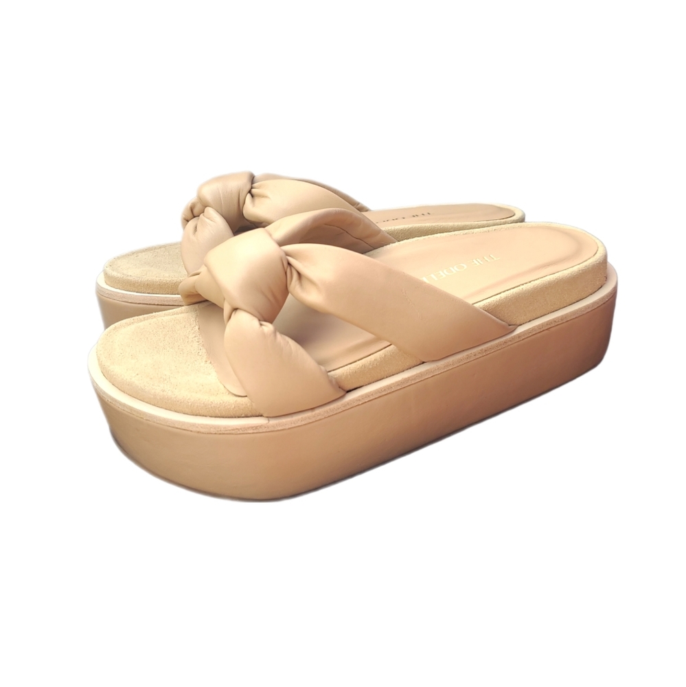 THE ODELLS | Beige Leather Puffy Flatform Slides / Sandals